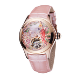 Reef Tiger Elegant Women's Automatic Watch - Luxury Pink Diamond Skeleton Citron Crested Cockatoo Rose Gold Watch - Aurora Parrots RGA7015